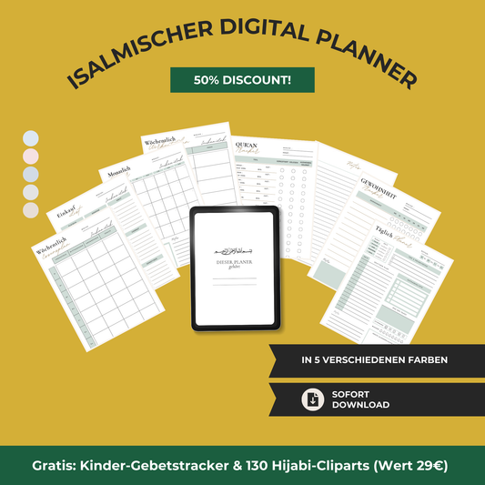 ISLAMISCHER DIGITAL PLANNER + GRATIS: Kinder-Tracker & 130 Cliparts (29€ Wert)