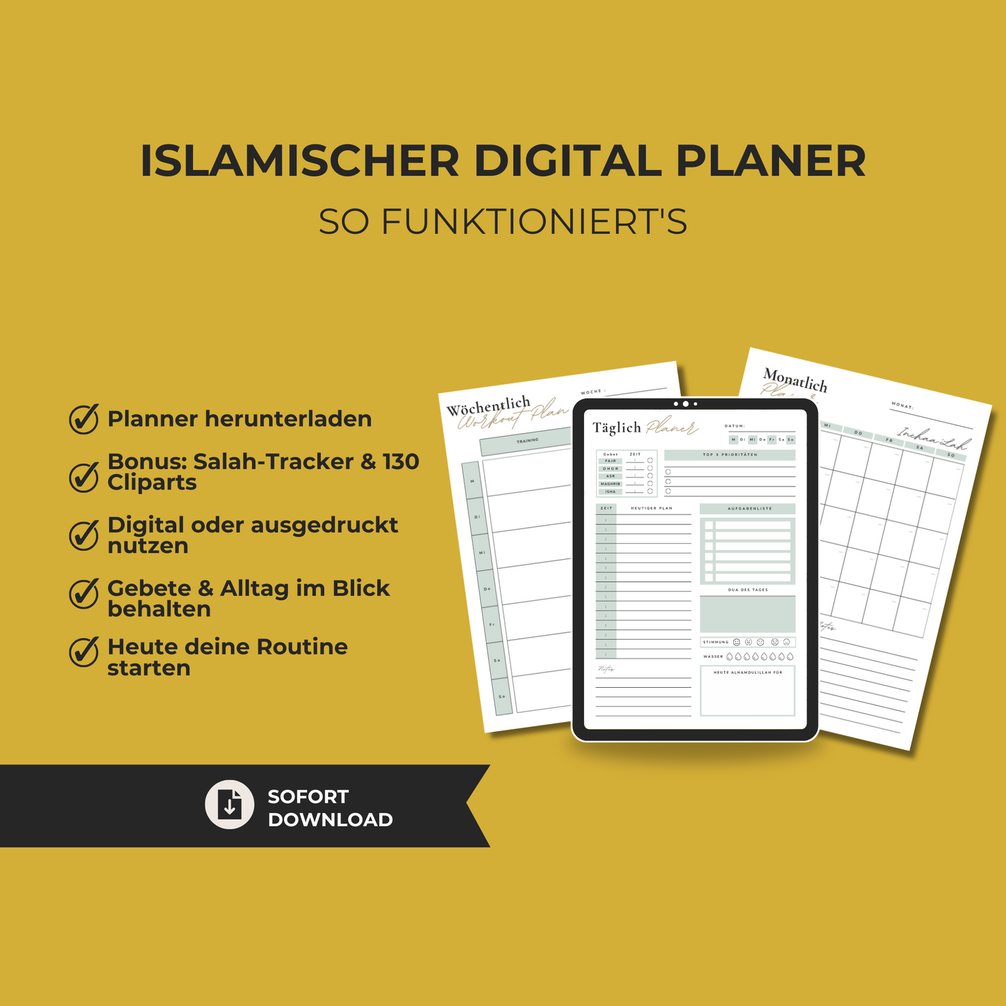 ISLAMISCHER DIGITAL PLANNER + GRATIS: Kinder-Tracker & 130 Cliparts (29€ Wert)